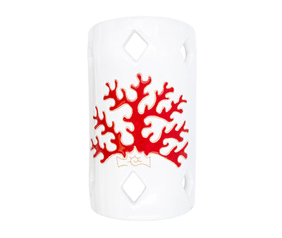 tegola / applique  con corallo rosso in ceramica sarda realizzato nel laboratorio Terra Sarda Ceramiche a Siniscola