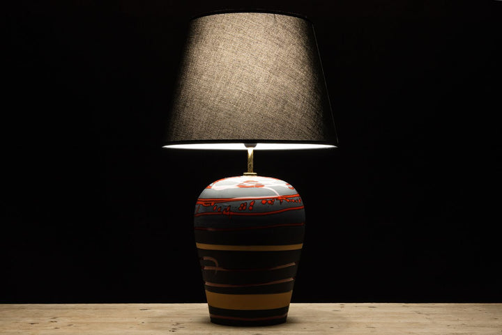 Lampada Da Tavolo In Ceramica Balvy H32 Cm, Paraluce In PVC E Cotone, Base In Arenaria, Cavo 115 Cm - 2