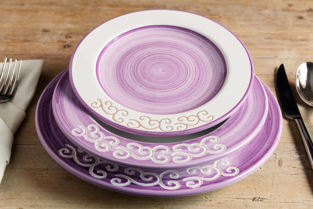 Servizio di Piatti in ceramica sarda da 12 persone Linea Viola – Terra  Sarda Ceramiche